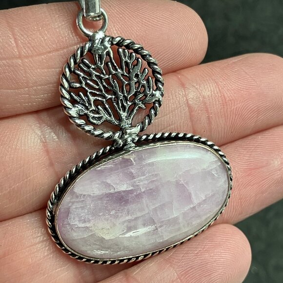 Natural Flashy Kunzite Tree Pendant Crystal Stone Jewelry - Picture 3 of 4